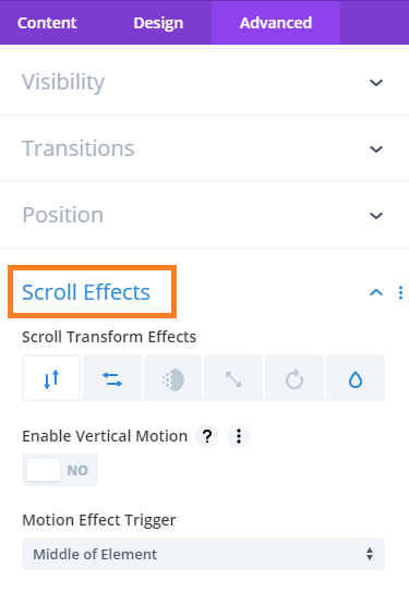 scroll effect divi